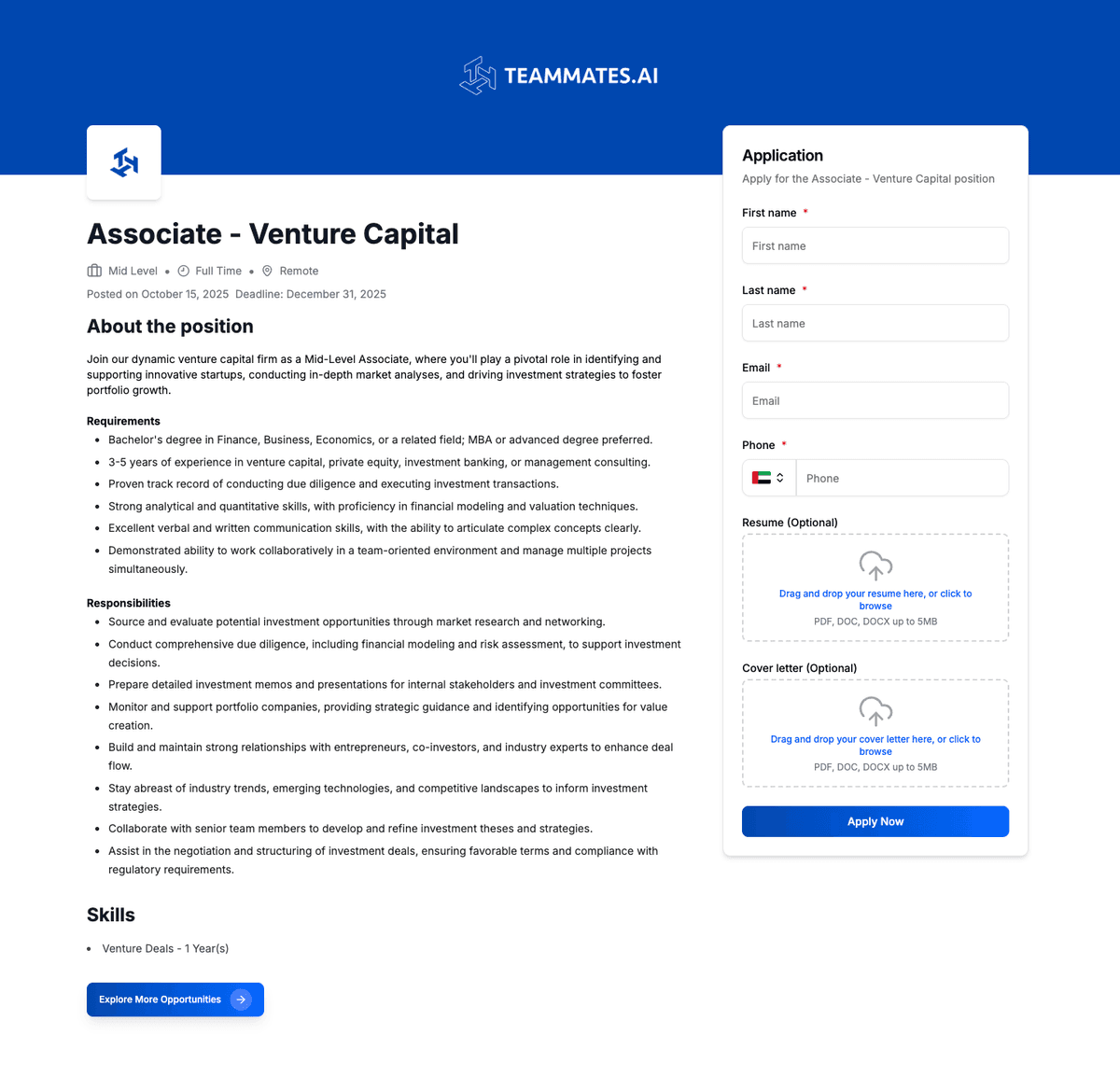 Internal job board interface